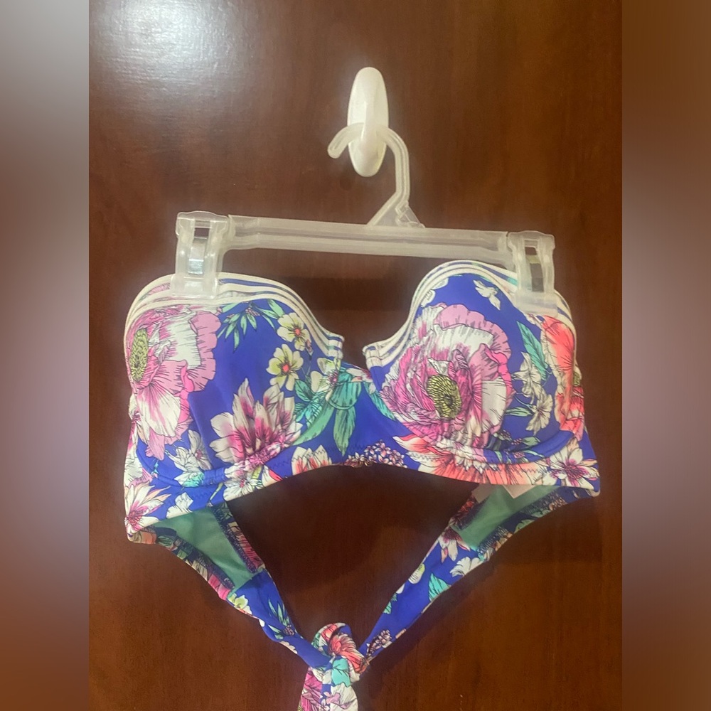 Shade & Shore Blue Floral Bandeau Bikini Top